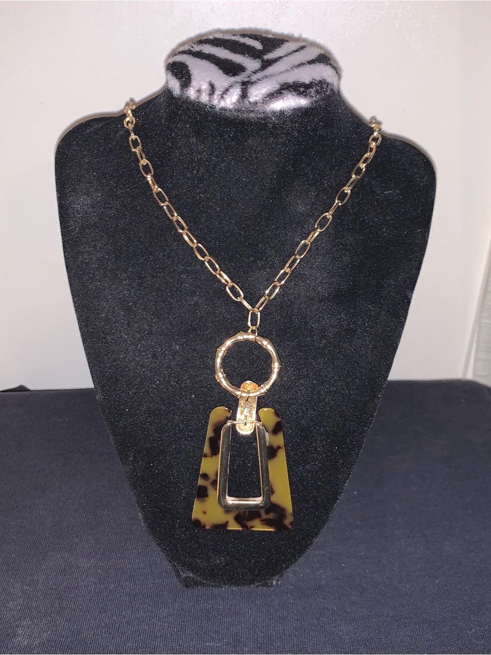 Gold-Tone Chain Necklace with Tortoiseshell Pendant Accent